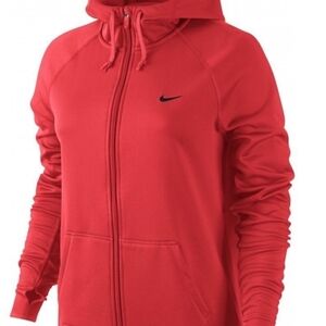 Nike Women's Red Zip-Up Hoodie with Black Swoosh